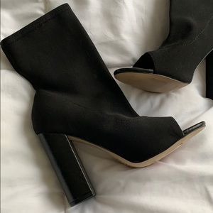 MIX No. 6 Black Peep Toe Block Heel Boot